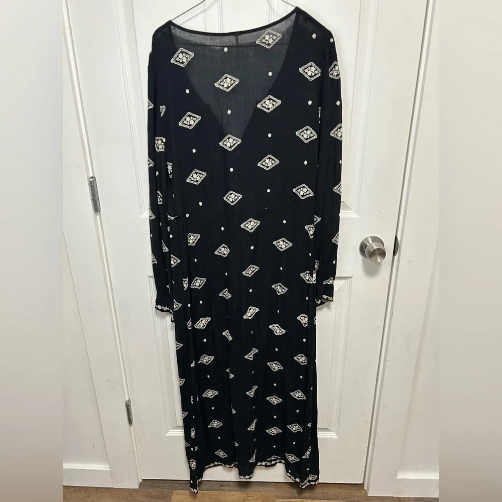 Free People Black Dress with White Embroidery